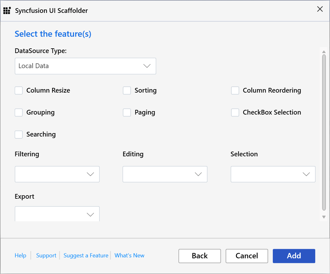 Choose required selected control features