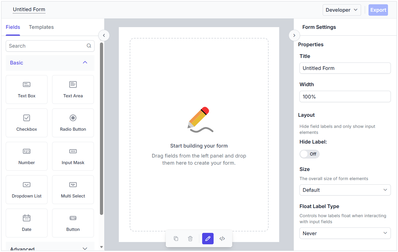 Disabling the preview in Form Builder