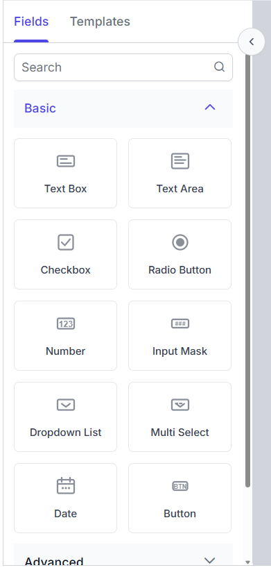 Field Components Panel in Form Builder