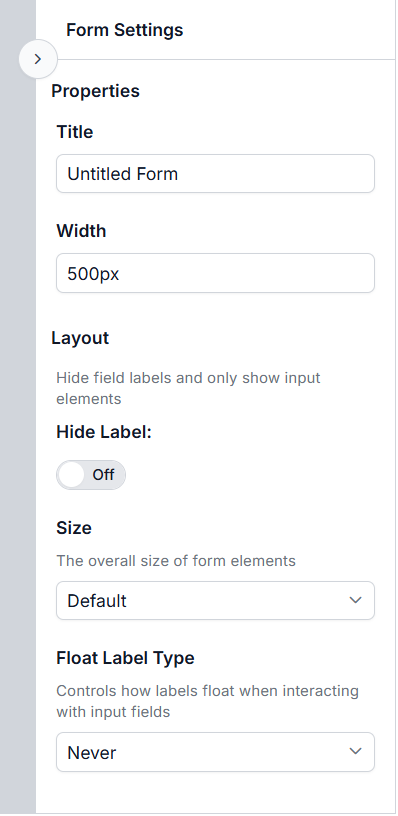 Form Settings Panel in Form Builder