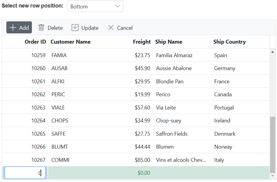 Adding a new row at the bottom of the grid