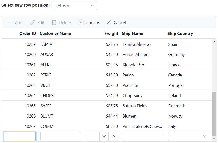 Adding a new row at the bottom of the grid