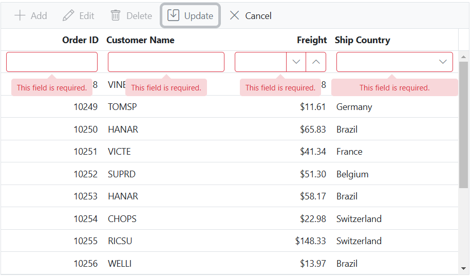 Column validation