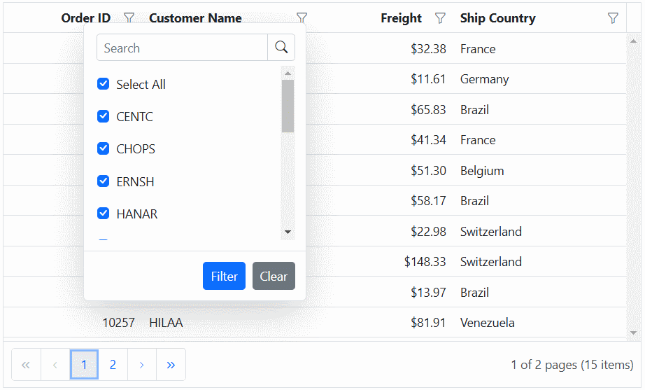 Filter bar