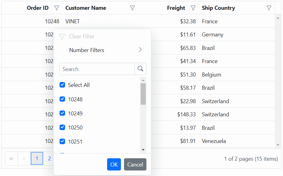 Filter bar