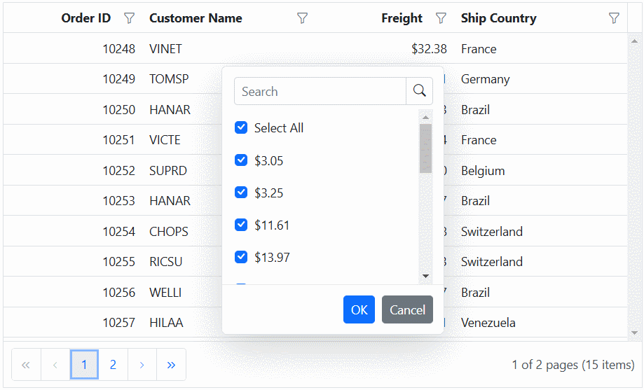 Filter bar