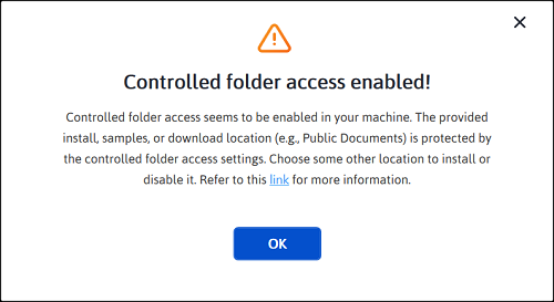 Installation Online Installer Error Controlled Folder Access