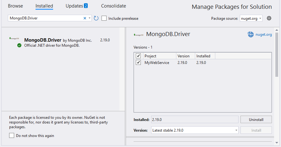 Add the NuGet package "MongoDB.Driver" to the project