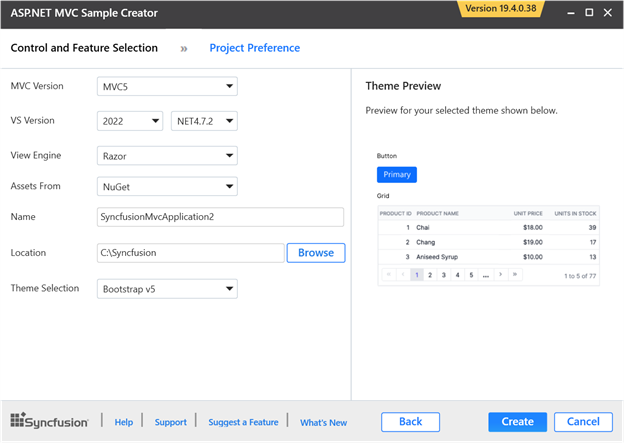 sample creator theme selection