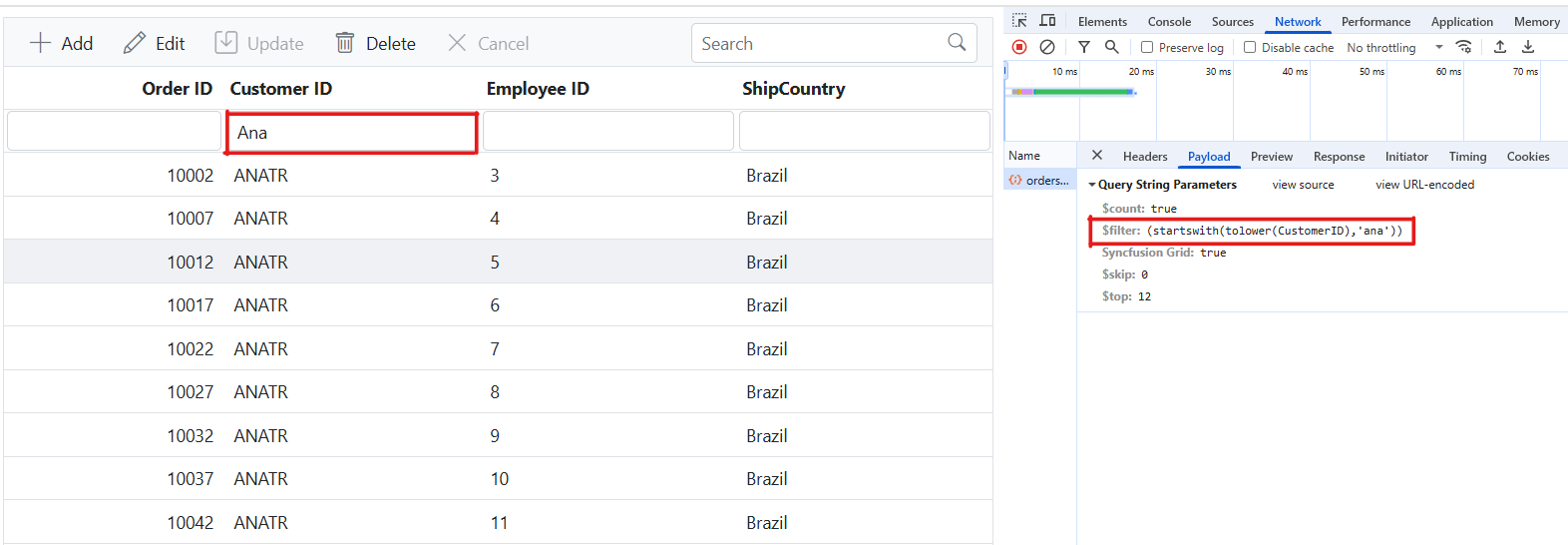 Filtering query