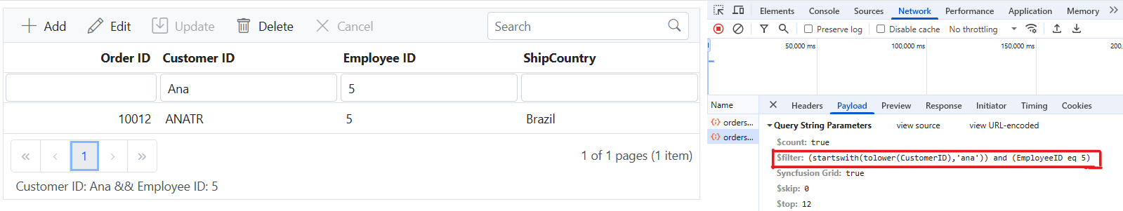 Filtering query