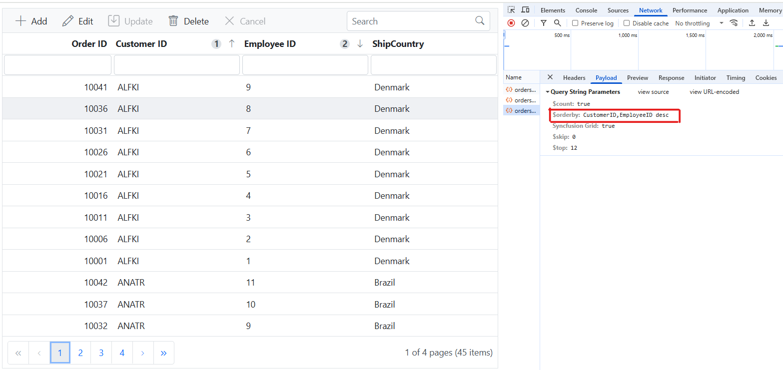 Multi column sorting query