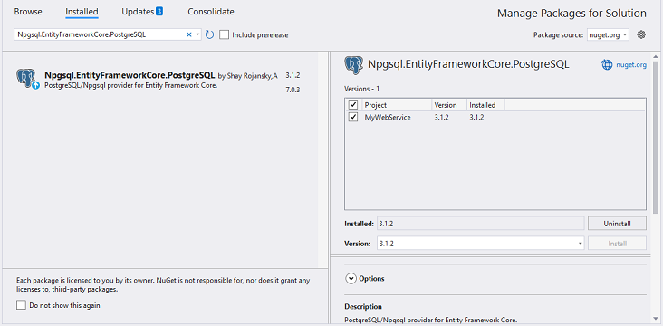 Add the NuGet package "Npgsql.EntityFrameworkCore.PostgreSQL" to the project