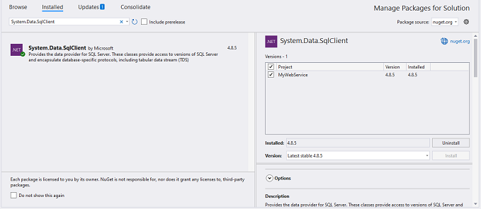 Add the NuGet package "System.Data.SqlClient" to the project