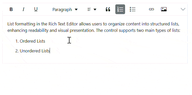 Rich Text Editor list editing behaviour