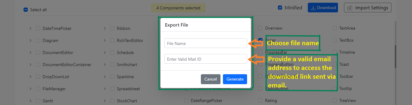 ej2 Generate option