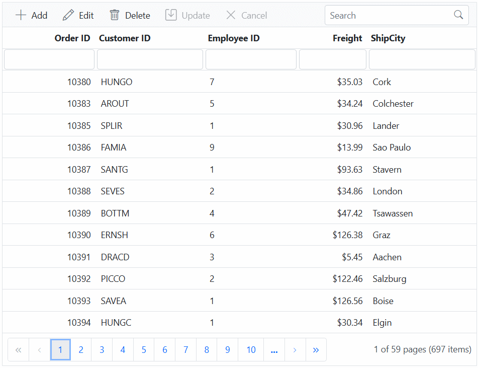 Grid bound with Microsoft SQL Server data