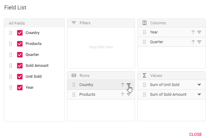 Filter icon in field list