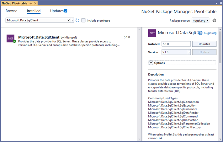 Add the NuGet package Microsoft.Data.SqlClient to the project