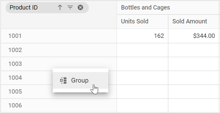 Context-menu options for number grouping