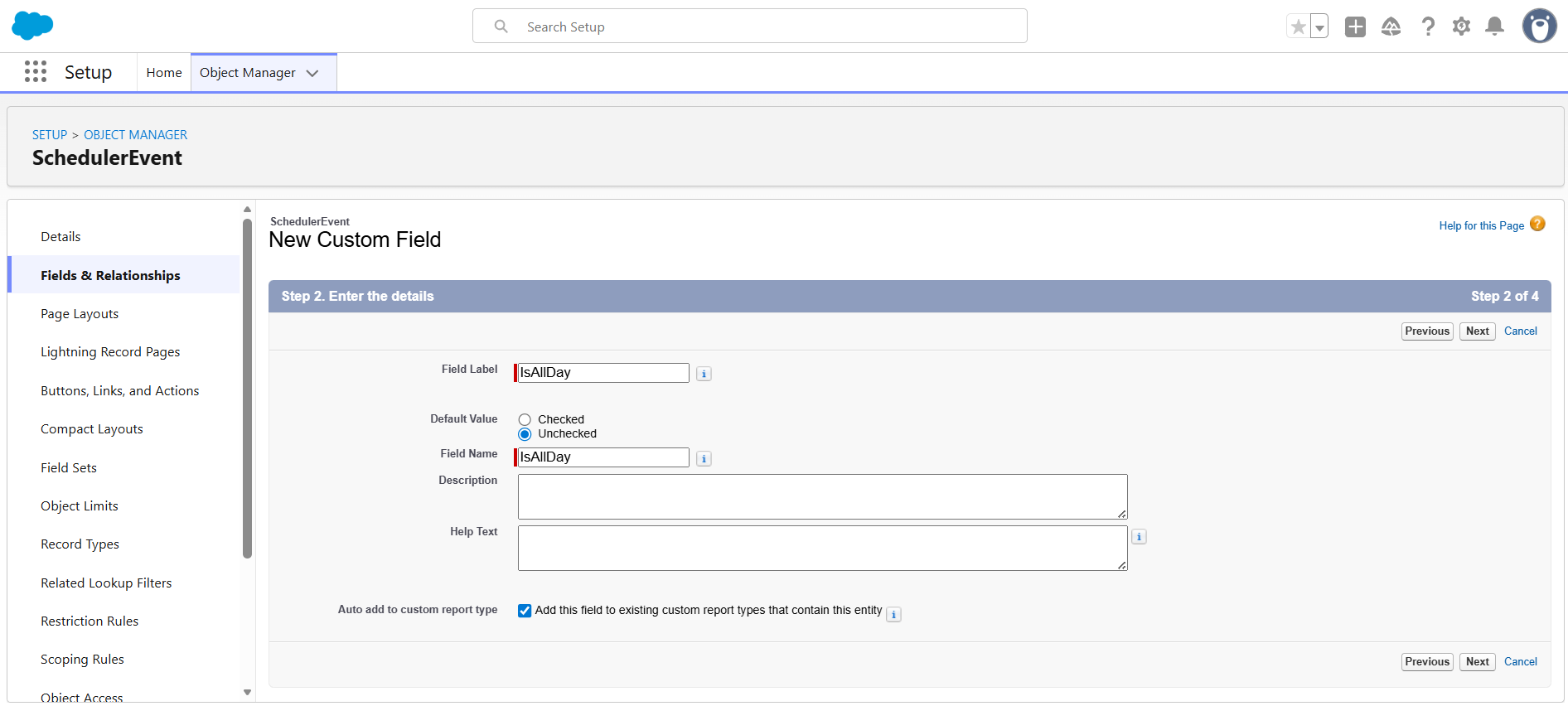 Salesforce New custom field