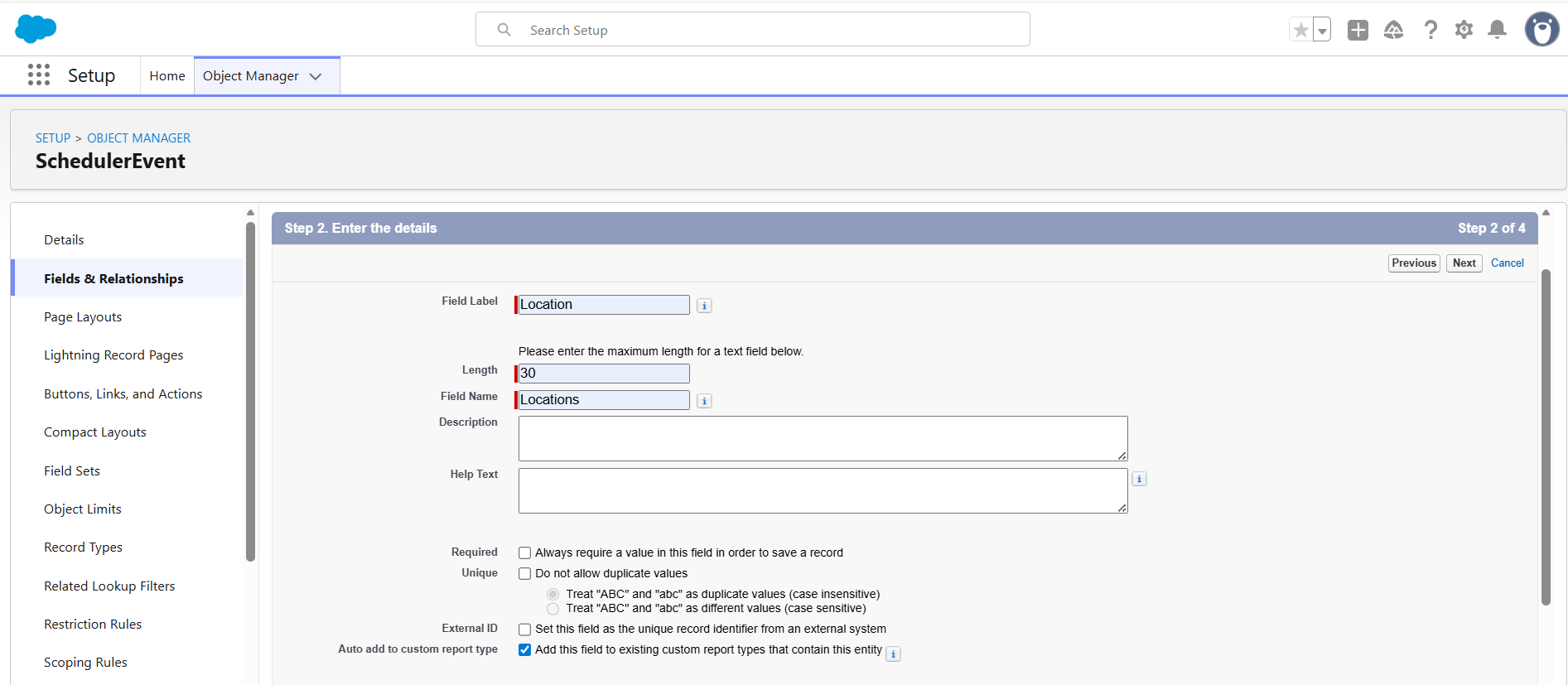 Salesforce New custom field