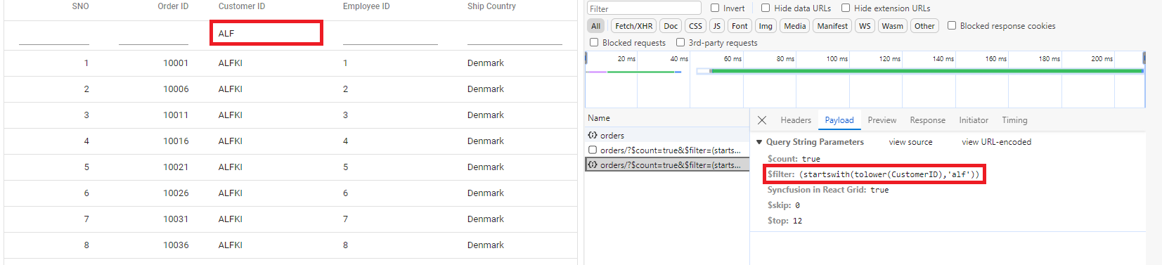 Filtering query