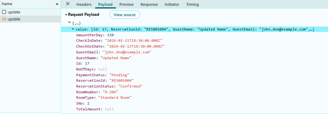 Update Operation Payload