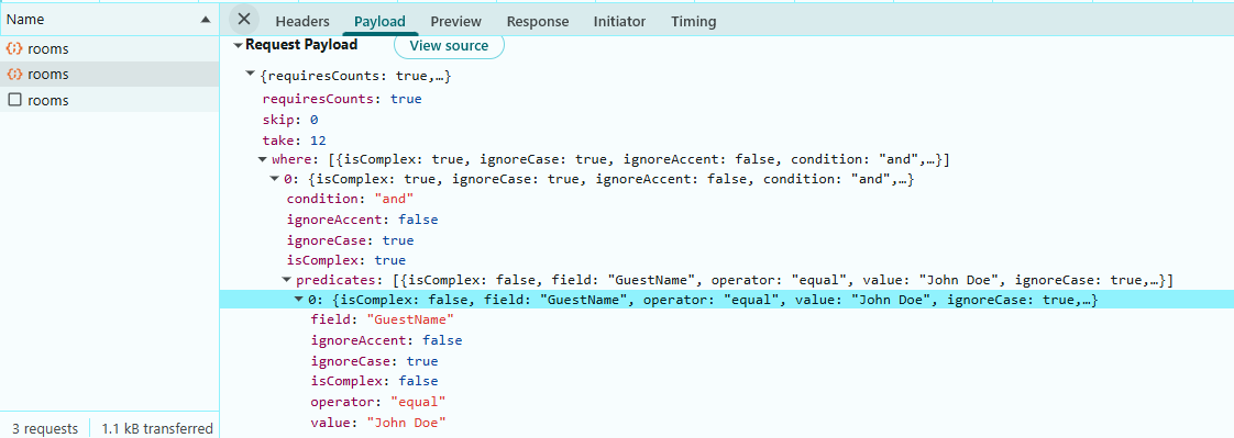 Filtering Operation Payload