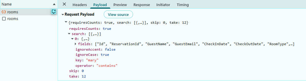 Searching Operation Payload