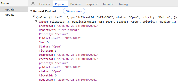 Update Operation Payload