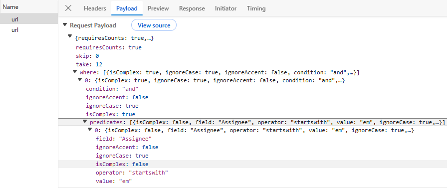 Filtering Operation Payload