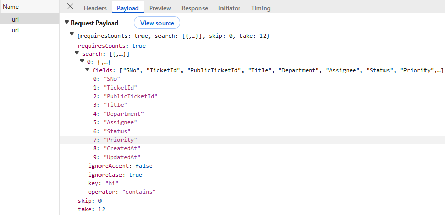 Searching Operation Payload