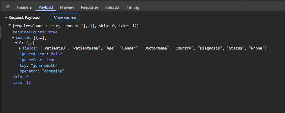 Searching Operation Payload