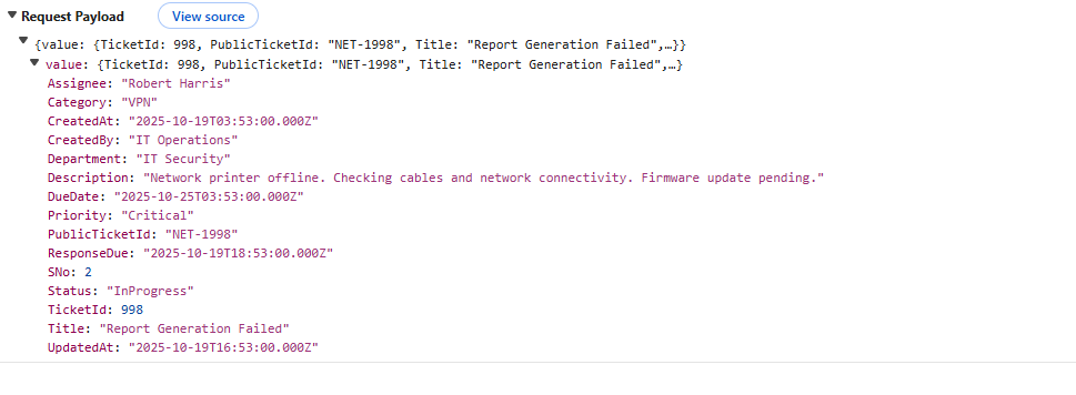 Update Operation Payload