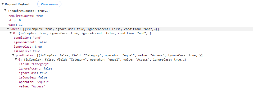 Filtering Operation Payload