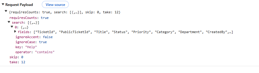 Searching Operation Payload
