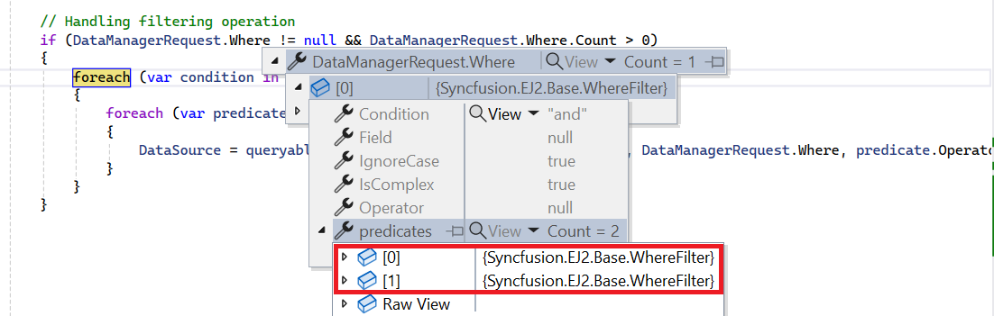 Multi column filtering