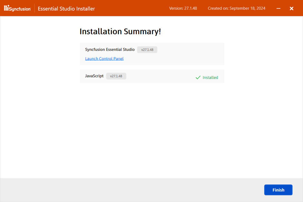 Installation summary screen