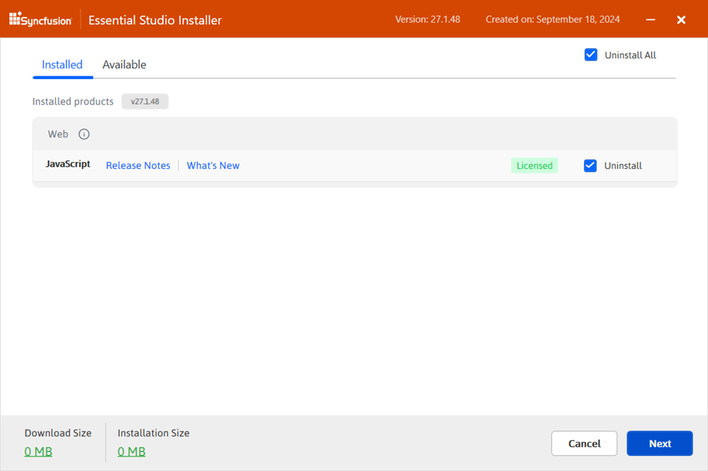 Installed products list in installer