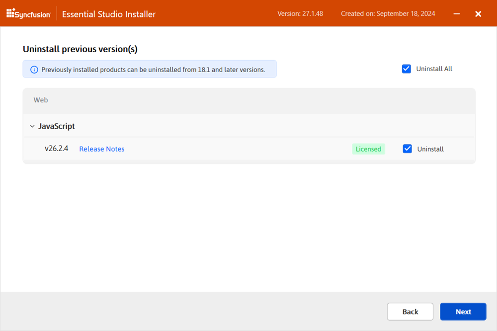 Uninstall previous versions dialog