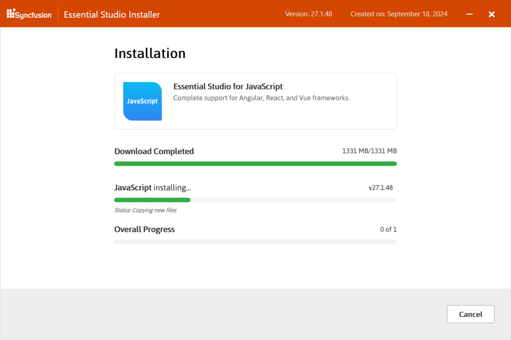Download and installation progress