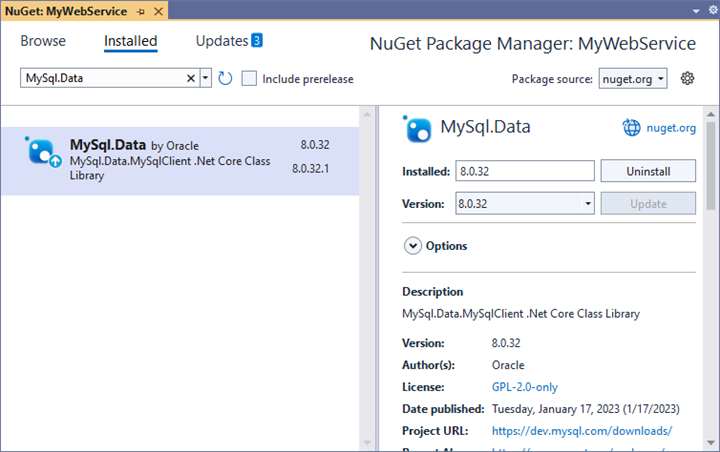 Add the NuGet package "MySql.Data" to the project