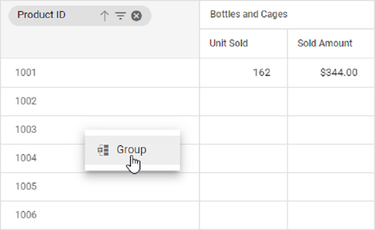 Context-menu options for number grouping