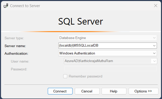 SQL Server Management Studio query editor connected to the database server