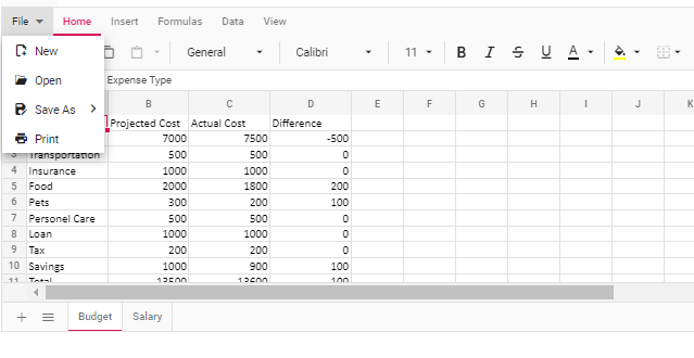 Spreadsheet with print option