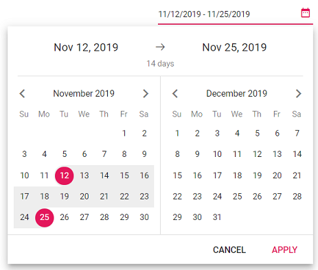 DateRangePicker with start and end date