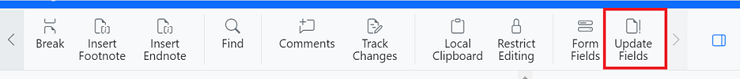 Update bookmark cross reference field.