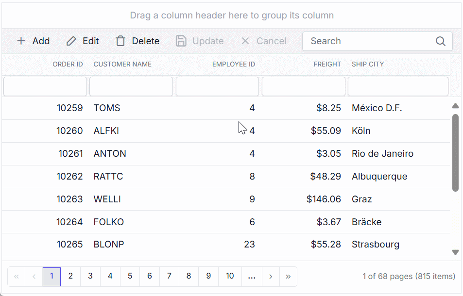 Grid bound with MySQL Server data