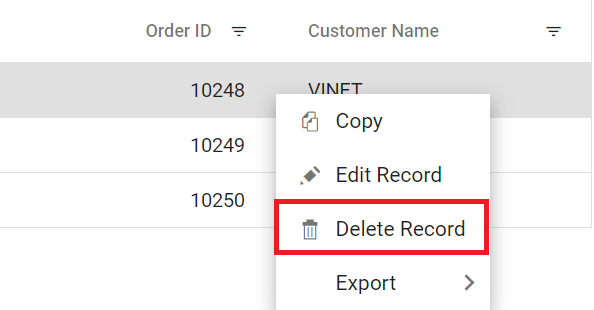 Locale delete record